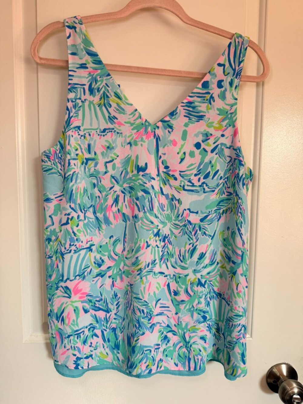 Lilly Pulitzer Florin Reversible V-Neck Tropical Palm Tank Preppy Country Club